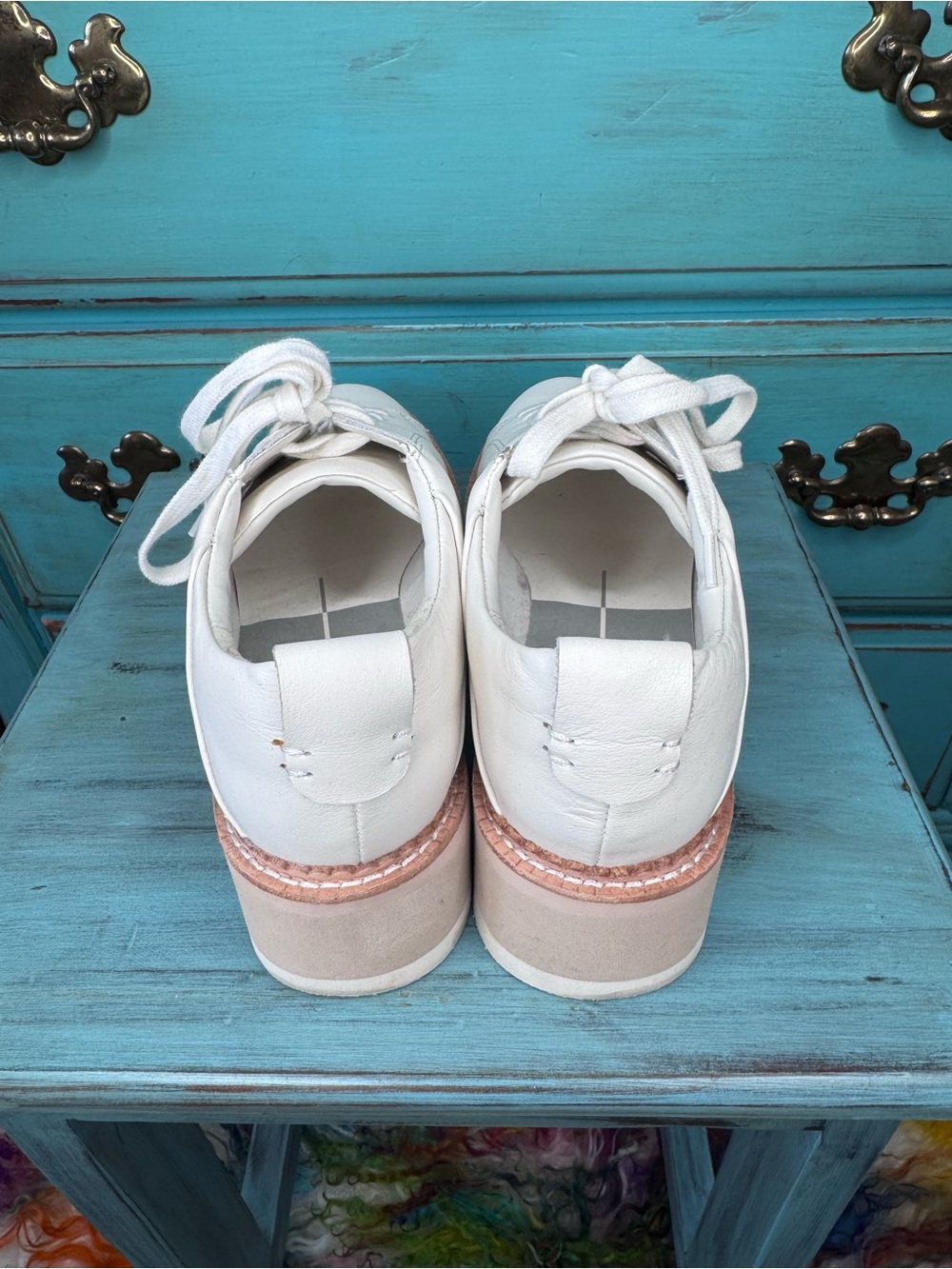 Dolce Vita White Leather Platform Sneakers with Rose Gold Trim - Picture 3 of 6